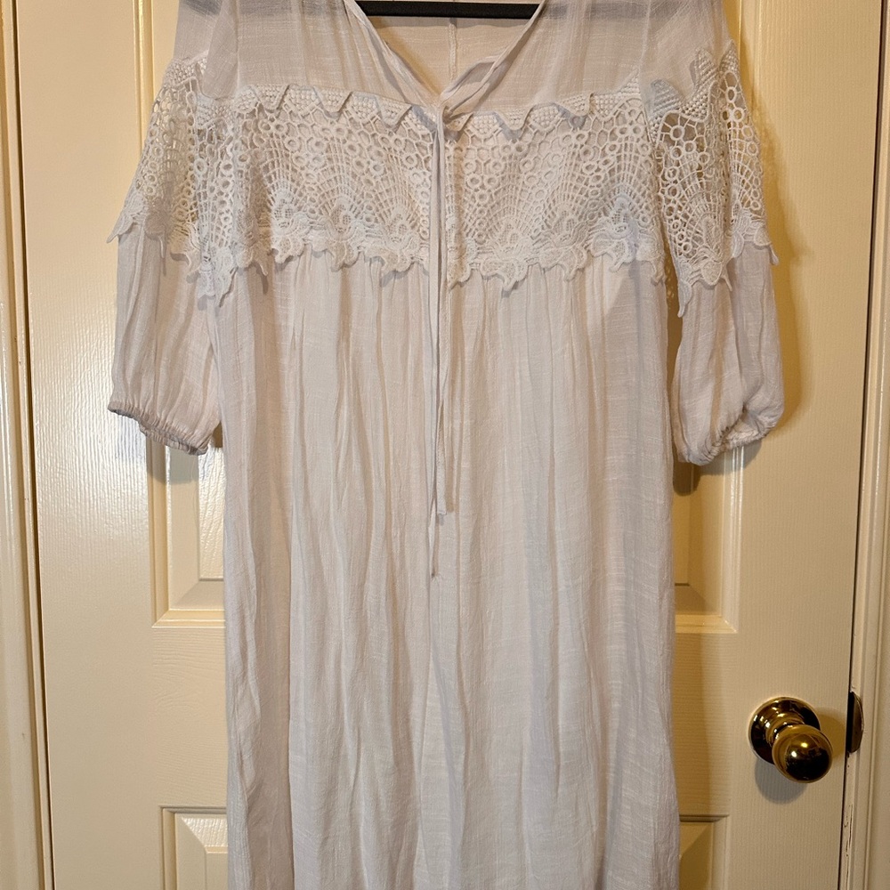 Mlle Gabrielle White Tie-Neck Boho Top